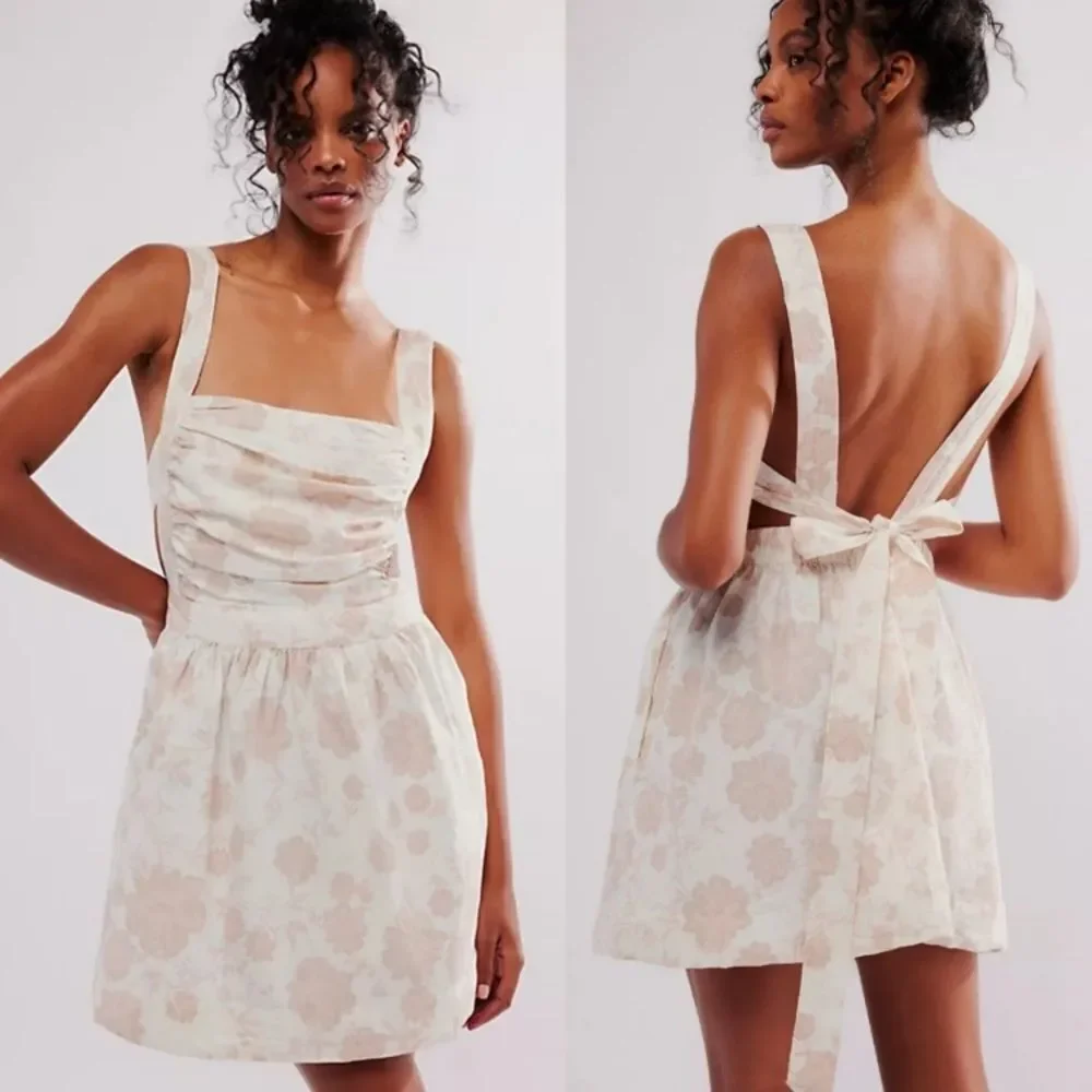Free People Meet Me In Maui Printed Ivory Mini Dress/ Cut-out with Bow - Picture 14 of 15